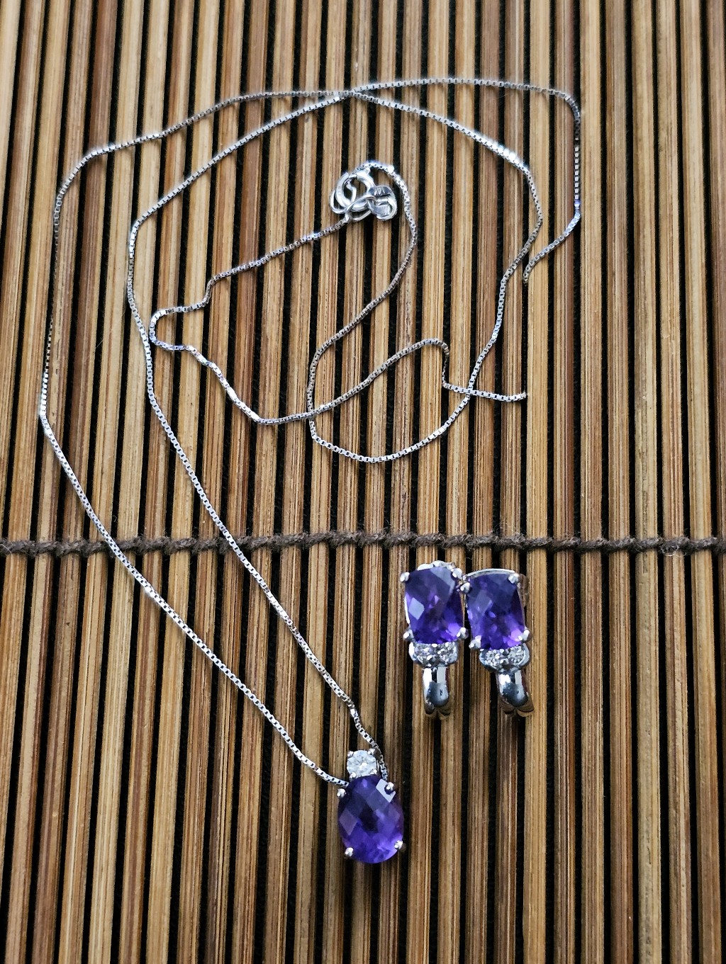14k Amethyst White Gold Necklace & Earrings Set